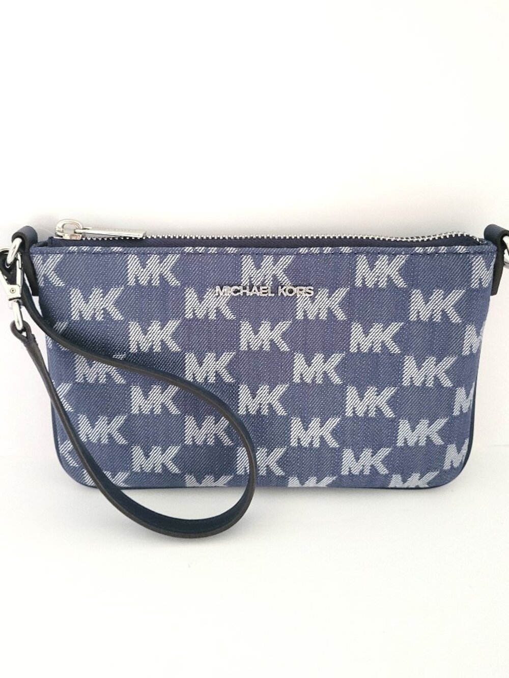 Michael Kors Jet Set Travel Small Convertible Pouch Wristlet MK Logo Denim